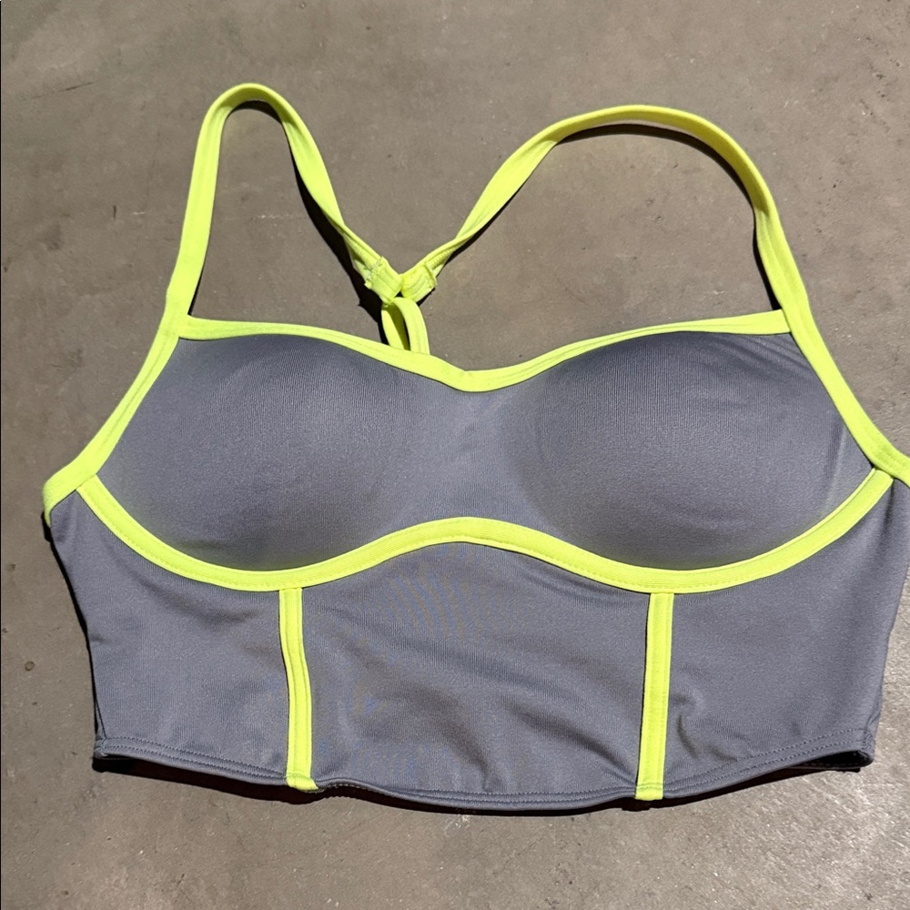 PINK Victoria's Secret Gray and Neon Yellow Sports Bra
